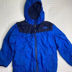 Boys North Face Reversible Jacket Coat Blue/Navy S 7/8